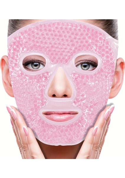 AYDOGANTICARET44 Terapi Jel Yüz Maskesi Soğuk ve Sıcak Boncuklu Ayarlanabilir Maske (Pembe)