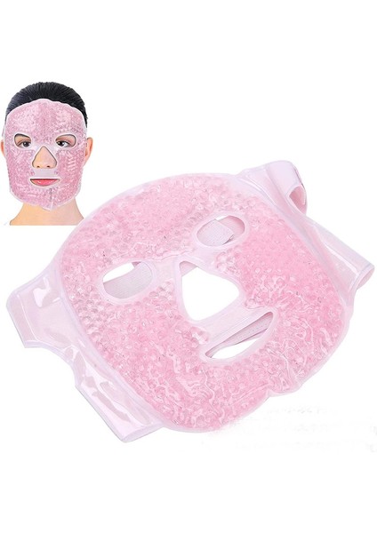 AYDOGANTICARET44 Terapi Jel Yüz Maskesi Soğuk ve Sıcak Boncuklu Ayarlanabilir Maske (Pembe)