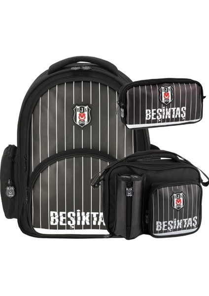 3 Bölmeli Ince Çubuklu Suni Deri Okul Çantası + Beslenme Çantası + Kalemlik