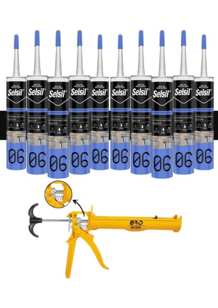 Nötr Cephe Silikonu 300 ml Siyah (10 Adet),alüminyum Tabanca