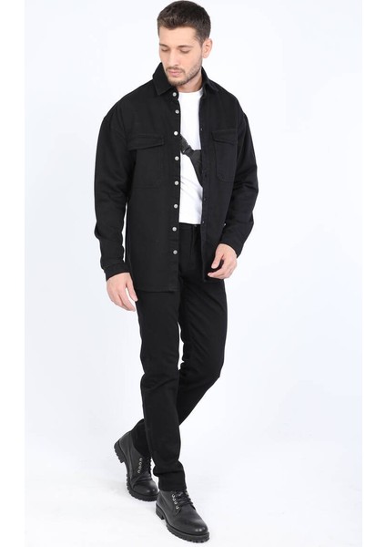 Erkek Oversize Jean Gömlek Siyah modelleri