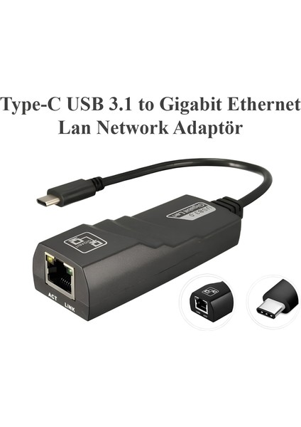 Type-C to Gigabit Ethernet Adaptör ⚡ 10/100/1000Mbps RJ45 Ağ Dönüştürücü