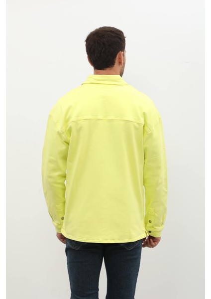 Erkek Oversize Jean Gömlek Neon Yeşil