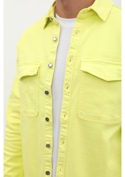Erkek Oversize Jean Gömlek Neon Yeşil