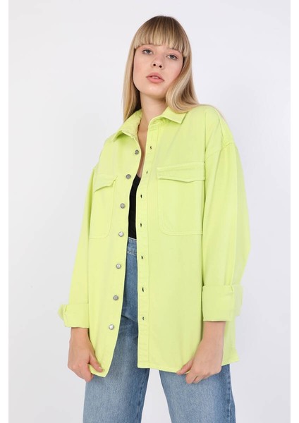 Kadın Oversize Jean Gömlek Neon Yeşil fiyatları