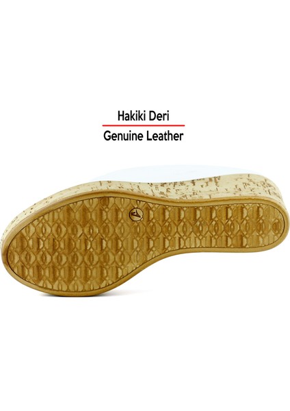 Drusilla Beyaz Hakiki Deri Önü Açık Kesik Detaylı Mantar Taban Görünümlü Dolgu Topuklu Terlik