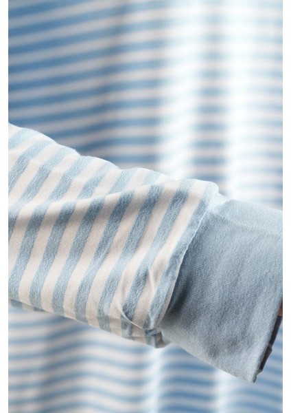 Tesettür Tunik Ince Çizgili Penye Tunik Açık Mavi indirimleri