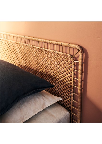 Tolknıng Yatak Başlığı 100 x 96 cm El Örmesi Rattan Ayaklı Doğal ve Dayanıklı Yatakbaşlığı