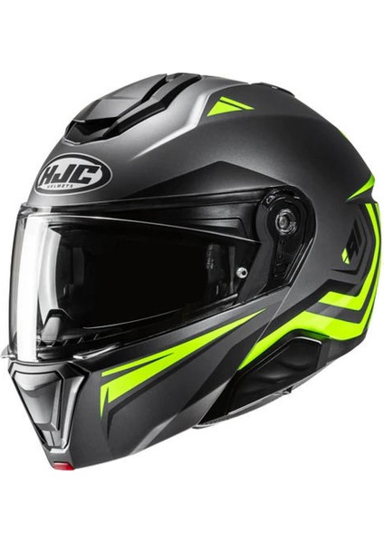 I91 Tricus MC3HSF Çene Açılır Motosiklet Kaskı Gri Neon Sarı