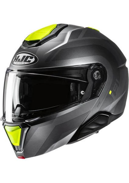 I91 Arven MC3HSF Çene Açılır Motosiklet Kaskı Gri Neon Sarı