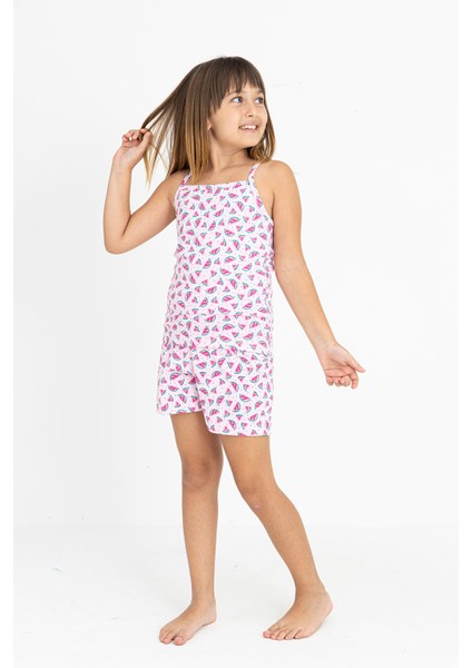 Kız Çocuk Pamuklu Ip Askılı Şortlu Pijama Takımı modelleri
