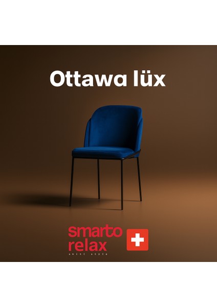 Ottawa Lüx 2’li Sandalye Seti — Metal Ayaklı, Mavi Kumaş