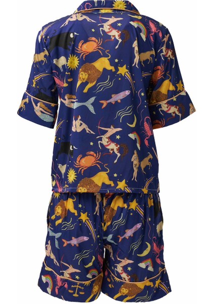 Saten Kısa Kollu Gecelik Star Sign Desen Alt Üst Takım fiyatları