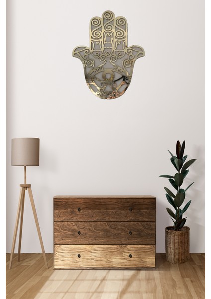 Hamsa Fatma Ana Eli Mdf Üzeri Gold Pleksi Duvar Dekorasyon