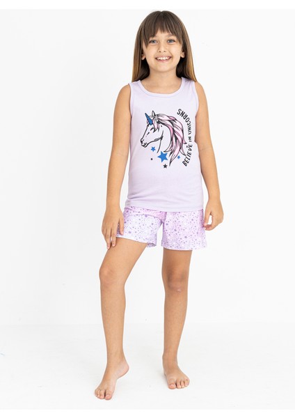 Kız Çocuk Pamuklu Sıfır Kollu Şortlu Pijama Takımı