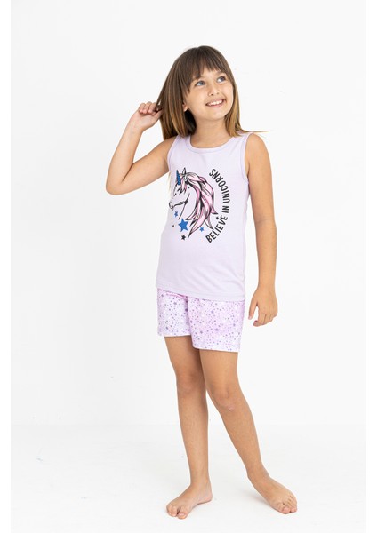 Kız Çocuk Pamuklu Sıfır Kollu Şortlu Pijama Takımı modelleri