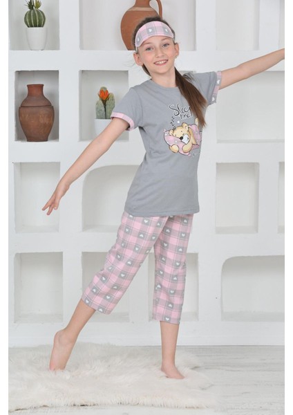 (6-11 Yaş) Ayıcık Desenli Kız Çocuk kapri takım - Gri fiyatları