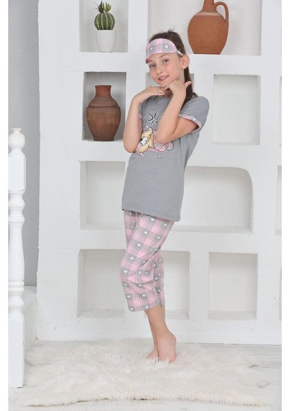 (6-11 Yaş) Ayıcık Desenli Kız Çocuk kapri takım - Gri indirimleri