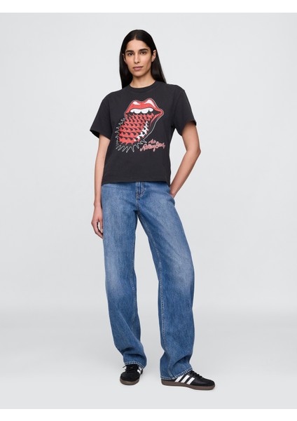 Kadın Siyah Organik Pamuk Grafik T-Shirt fırsatları