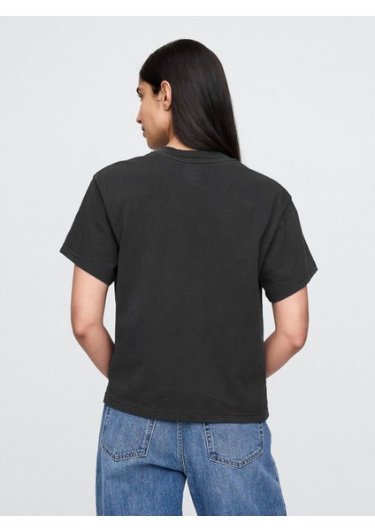 Kadın Siyah Organik Pamuk Grafik T-Shirt indirimleri