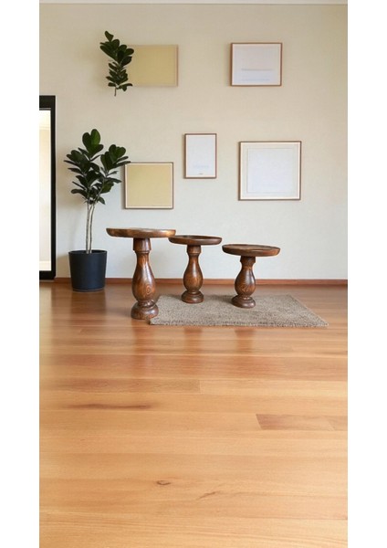 Modern Mantar Tasarımlı 3’lü Sehpa Seti – Açık Ceviz Renk