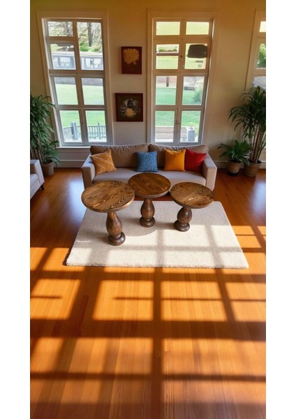 Modern Mantar Tasarımlı 3’lü Sehpa Seti – Açık Ceviz Renk modelleri