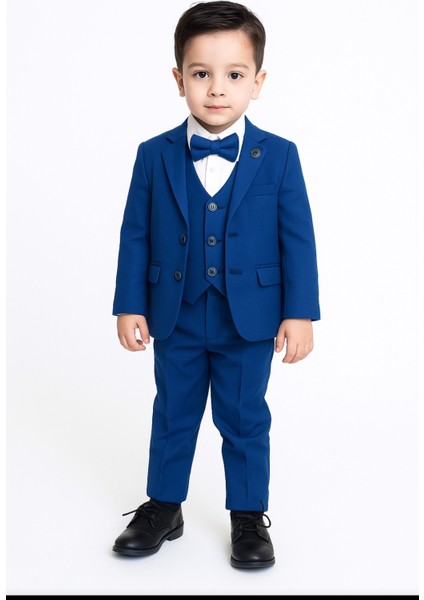 Erkek Çocuk Papyon+Yelek+Gömlek+Ceket+Pantolon Damatlık Smokin Özel Gün Takım
