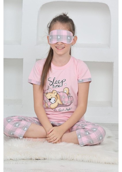 (6-11 Yaş) Ayıcık Desenli Kız Çocuk kapri takım - Pembe fiyatları