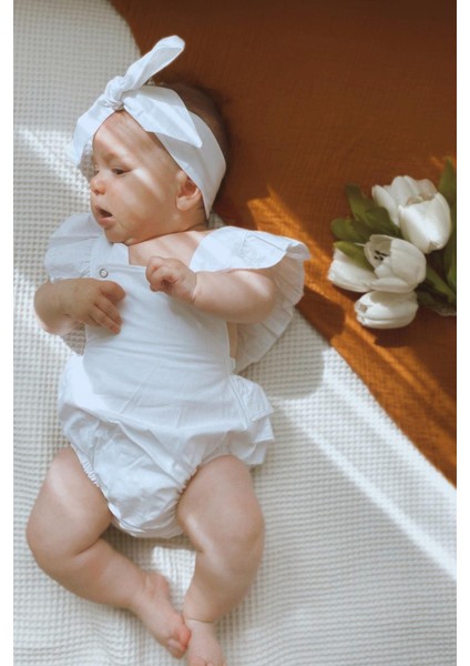 Kız Bebek Beyaz Pamuklu Salopet Bandana Takım fiyatları