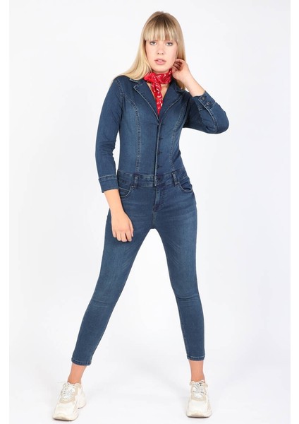 Kadın Koyu Lacivert Jean Tulum Pantolon
