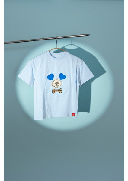 Unisex, 100% Koton, Çocuk, Oversize, Janti Fox Patchleriyle Tasarlanabilir Mavi T-Shirt modelleri