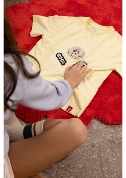 Unisex, 100% Koton, Çocuk, Oversize, Janti Fox Patchleriyle Tasarlanabilir Sarı T-Shirt fırsatları