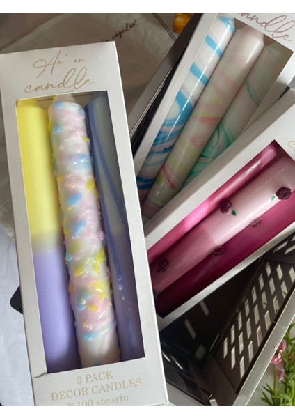 Ae'on 3lü Renkli Şamdan Mum Seti - Pastel Tonlar modelleri