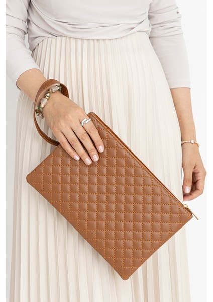 Kadın Kapitone Deri Clutch Portföy Çanta