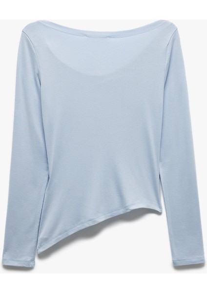 Yeni Sezon Viskon Asimetrik Uzun Kollu Slim Fit Degaje Yaka Tişört fırsatları