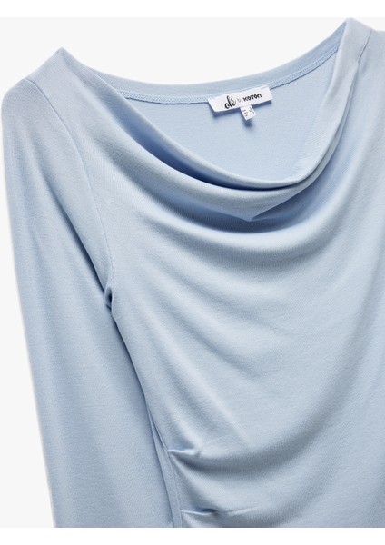 Yeni Sezon Viskon Asimetrik Uzun Kollu Slim Fit Degaje Yaka Tişört indirimleri