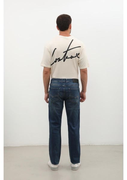 Erkek Koyu Mavi Rahat Kesim Jean Pantolon