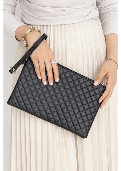 Kadın Kapitone Deri Clutch Portföy Çanta