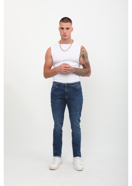 Erkek Mavi Straight Fit Jean Pantolon