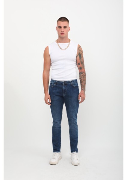 Erkek Mavi Straight Fit Jean Pantolon