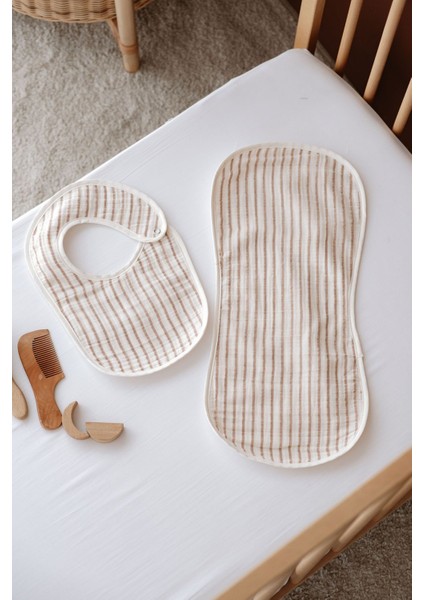 Müslin Önlük ve Omuz Bezi - Line Series - Beige