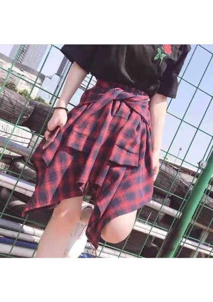 Vintage Harajuku Ekoseli Gömlek Genişletici Hong Kong Tarzı Etek fırsatları