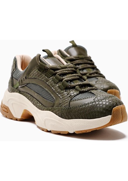 Caisa Haki Tekstil Detaylı Bağcıklı Kadın Sneakers