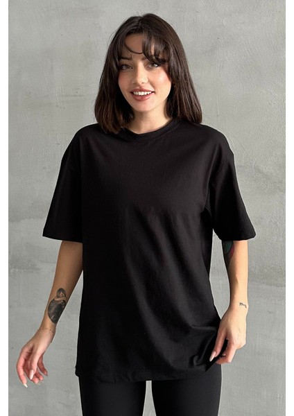 Kadın Büyük Kelebek Baskılı Bisiklet Yaka Oversize T-Shirt modelleri