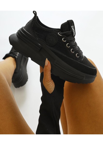 Ancy Siyah Paraşüt Kumaş Yıldız Patchli Sneakers