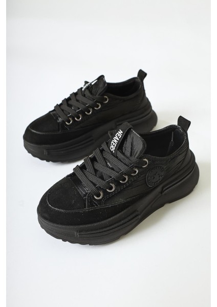 Ancy Siyah Paraşüt Kumaş Yıldız Patchli Sneakers modelleri