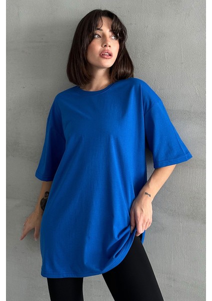 Kadın Büyük Kelebek Baskılı Bisiklet Yaka Oversize T-Shirt modelleri