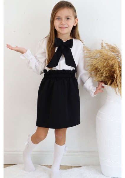 Kız Çocuk Uzun Kollu Siyah Etek Ekru Bluz Fular 23 Nisan Takım fiyatları