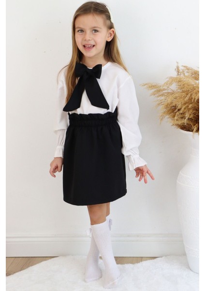 Kız Çocuk Uzun Kollu Siyah Etek Ekru Bluz Fular 23 Nisan Takım fırsatları