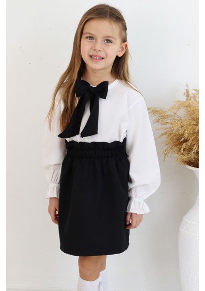 Kız Çocuk Uzun Kollu Siyah Etek Ekru Bluz Fular 23 Nisan Takım indirimleri